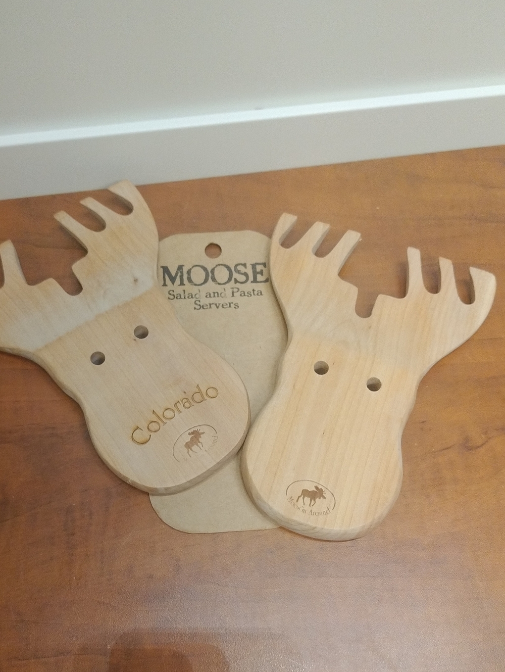 Colorado Moose Wooden Salad & Pasta Servers - Natural Made In USA